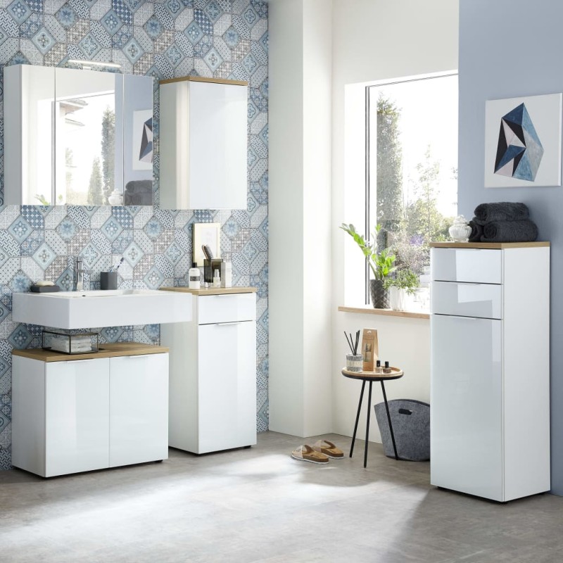 Germania Armario de pared para baño GW-Pescara blanco Navarra y roble Germania Armario de pared para baño GW-Pescara blanco Navarra y roble