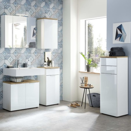 Germania Armario de pared para baño GW-Pescara blanco Navarra y roble