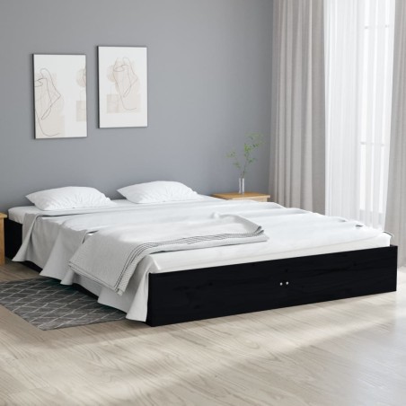 vidaXL Estructura de cama doble madera maciza negro 135x190 cm