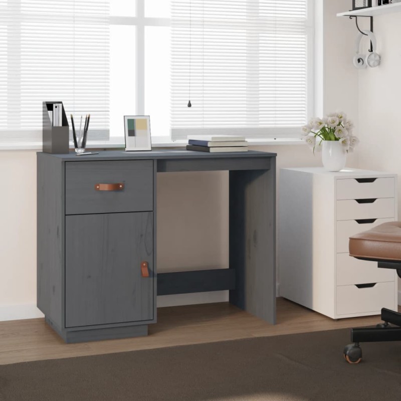 vidaXL Escritorio de madera maciza de pino gris 95x50x75 cm