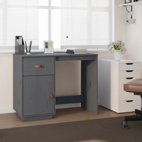 vidaXL Escritorio de madera maciza de pino gris 95x50x75 cm