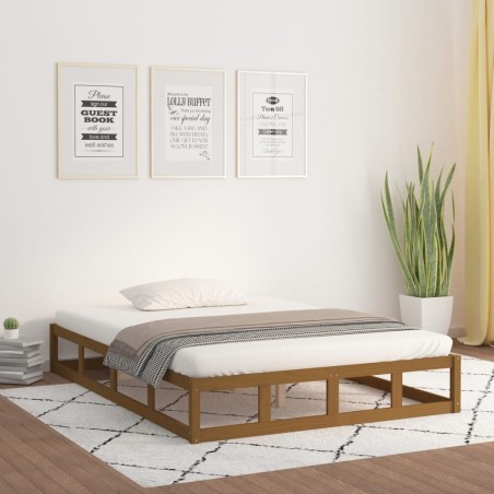 vidaXL Estructura de cama doble madera maciza marrón miel 120x190 cm