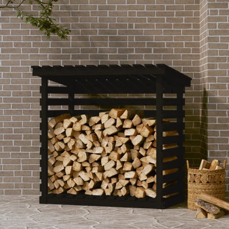 vidaXL Leñero de madera maciza de pino negro 108x73x108 cm