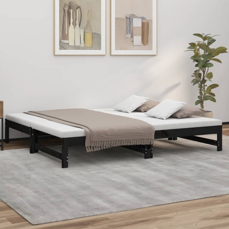 vidaXL Sofá cama extraíble madera maciza de pino negro 2x(75x190) cm vidaXL Sofá cama extraíble madera maciza de pino negro 2x(75x190) cm