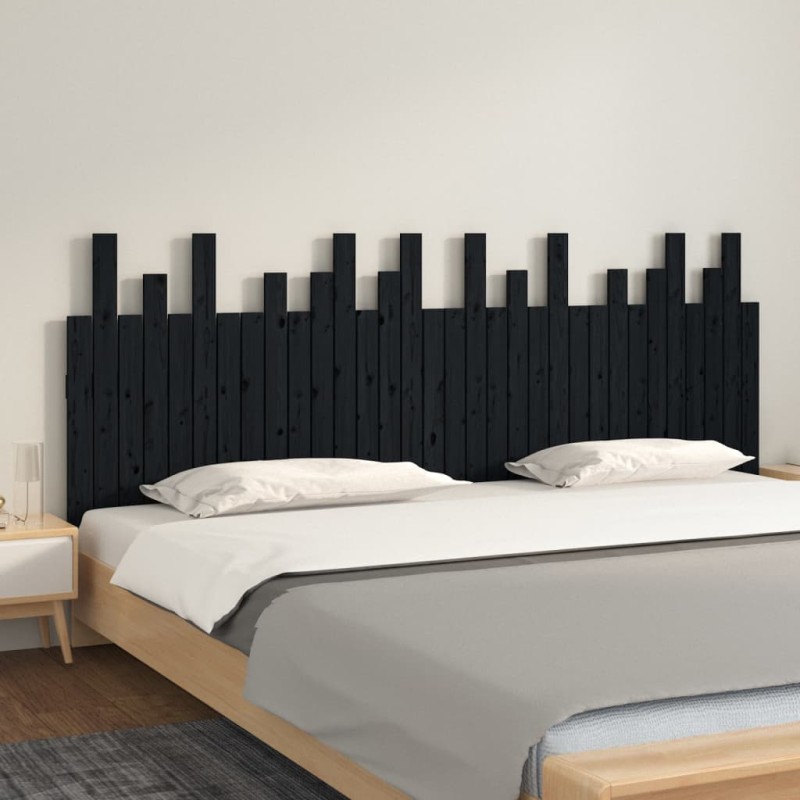 vidaXL Cabecero de cama de pared madera maciza pino negro 204x3x80 cm