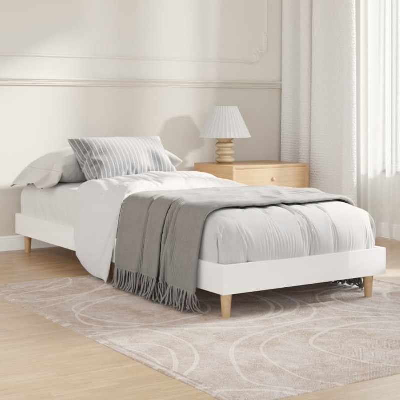 vidaXL Estructura de cama madera contrachapada blanco brillo 75x190 cm vidaXL Estructura de cama madera contrachapada blanco brillo 75x190 cm