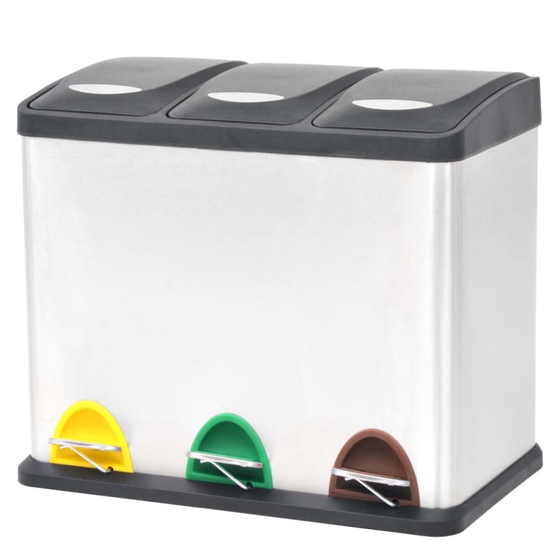 vidaXL Cubo de reciclaje y basura con pedal acero inoxidable 24 L vidaXL Cubo de reciclaje y basura con pedal acero inoxidable 24 L