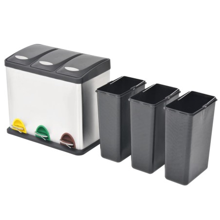 vidaXL Cubo de reciclaje y basura con pedal acero inoxidable 24 L