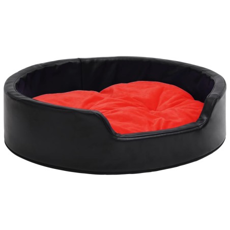 vidaXL Cama para perros felpa y cuero sintético negro rojo 99x89x21 cm