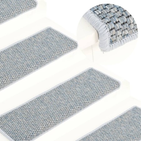 vidaXL Alfombrilla autoadhesiva escalera sisal 15 uds azul 65x21x4 cm
