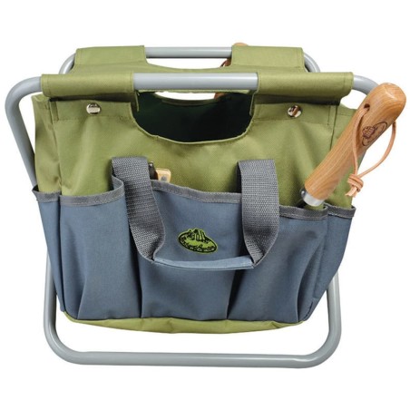 Esschert Design Bolso de herramientas de jardín taburete gris GT85