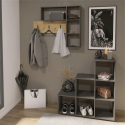 FMD Perchero de pared 4 compartimentos abiertos gris antracita y roble