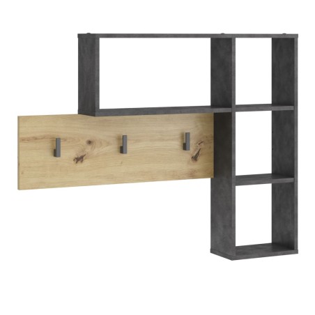 FMD Perchero de pared 4 compartimentos abiertos gris antracita y roble