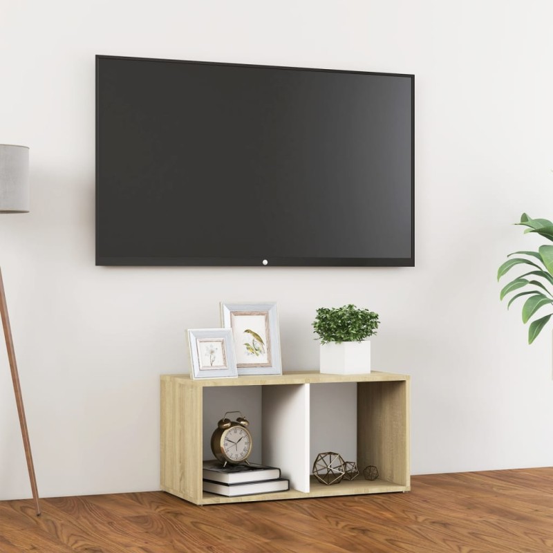 vidaXL Mueble para TV madera contrachapada blanco y roble 72x35x36,5cm vidaXL Mueble para TV madera contrachapada blanco y roble 72x35x36,5cm