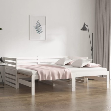 vidaXL Sofá cama extraíble madera maciza de pino blanco 2x(90x190) cm