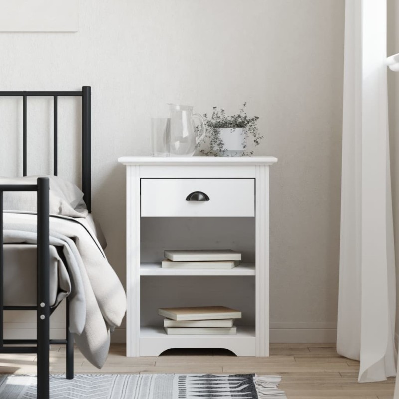 vidaXL Mesita de noche BODO madera maciza de pino blanco 53x38,5x66 cm vidaXL Mesita de noche BODO madera maciza de pino blanco 53x38,5x66 cm