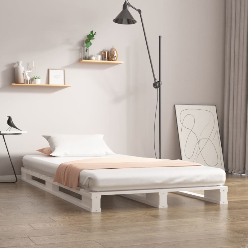 vidaXL Cama de palets madera maciza pino blanca pequeña 75x190 cm vidaXL Cama de palets madera maciza pino blanca pequeña 75x190 cm