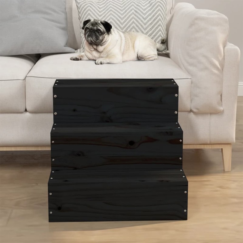 vidaXL Escalera para mascotas madera maciza pino negro 40x37,5x35 cm vidaXL Escalera para mascotas madera maciza pino negro 40x37,5x35 cm