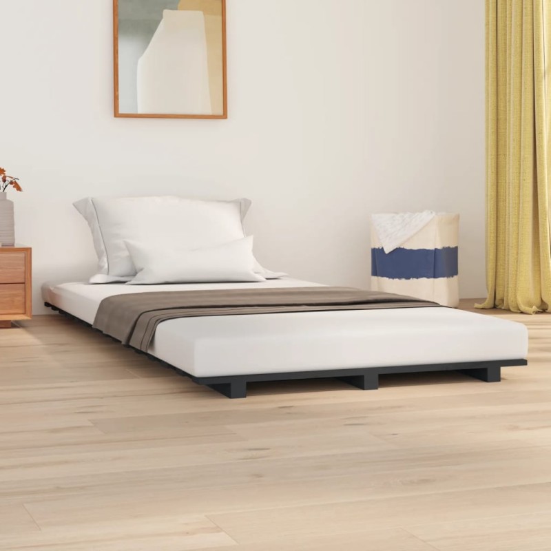 vidaXL Estructura de cama madera maciza de pino gris 75x190 cm vidaXL Estructura de cama madera maciza de pino gris 75x190 cm