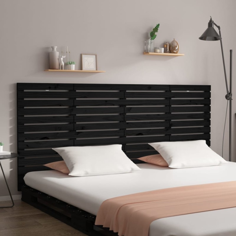vidaXL Cabecero cama de pared madera maciza pino negro 206x3x91,5 cm vidaXL Cabecero cama de pared madera maciza pino negro 206x3x91,5 cm