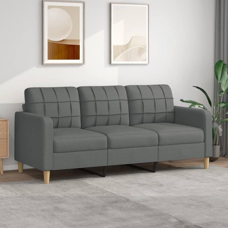vidaXL Sofá de 3 plazas de tela gris oscuro 180 cm vidaXL Sofá de 3 plazas de tela gris oscuro 180 cm