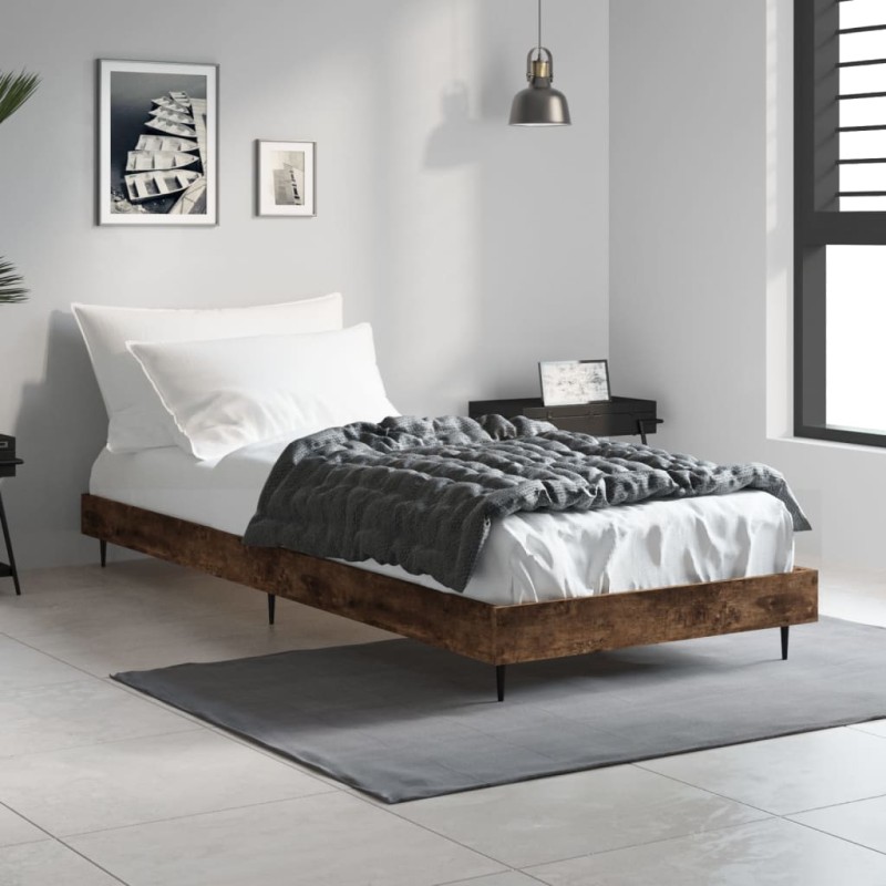 vidaXL Estructura de cama madera contrachapada roble humo 75x190 cm vidaXL Estructura de cama madera contrachapada roble humo 75x190 cm