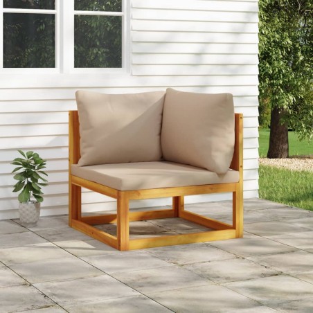 vidaXL Sofá modular de esquina madera aciza acacia cojines gris taupé