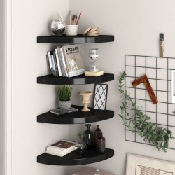 vidaXL Estantes flotantes de esquina 4 uds MDF negro 35x35x3,8 cm4