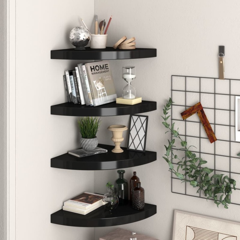 vidaXL Estantes flotantes de esquina 4 uds MDF negro 35x35x3,8 cm4 vidaXL Estantes flotantes de esquina 4 uds MDF negro 35x35x3,8 cm4