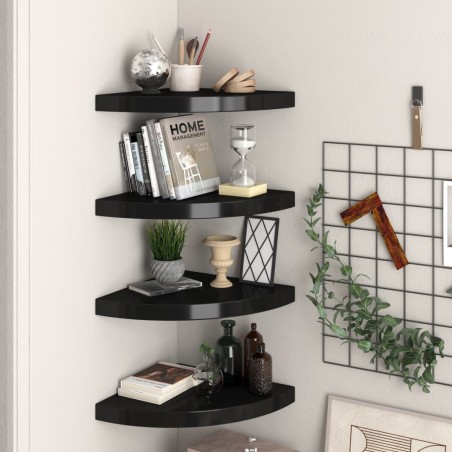 vidaXL Estantes flotantes de esquina 4 uds MDF negro 35x35x3,8 cm4