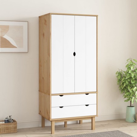 vidaXL Armario OTTA madera maciza pino marrón y blanco 76,5x53x172 cm