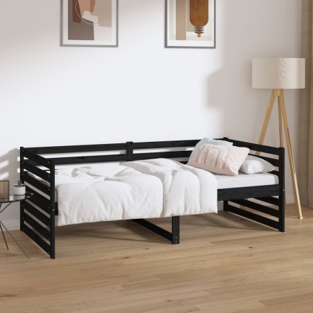 vidaXL Sofá cama madera maciza de pino negro 90x190 cm