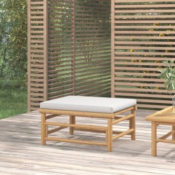 vidaXL Reposapiés de jardín bambú con cojín gris claro