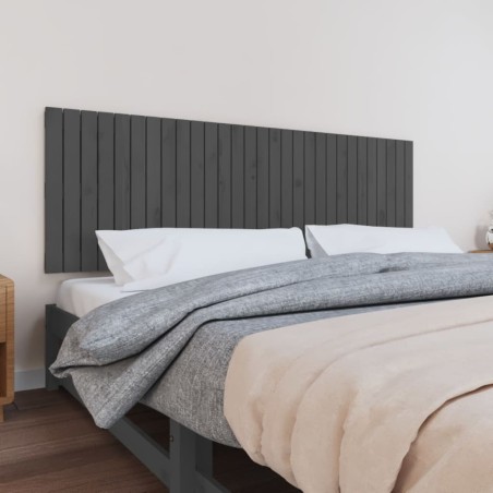 vidaXL Cabecero de cama de pared madera maciza pino gris 185x3x60 cm