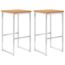 vidaXL Taburetes de bar 2 uds madera maciza de teca y acero inoxidable