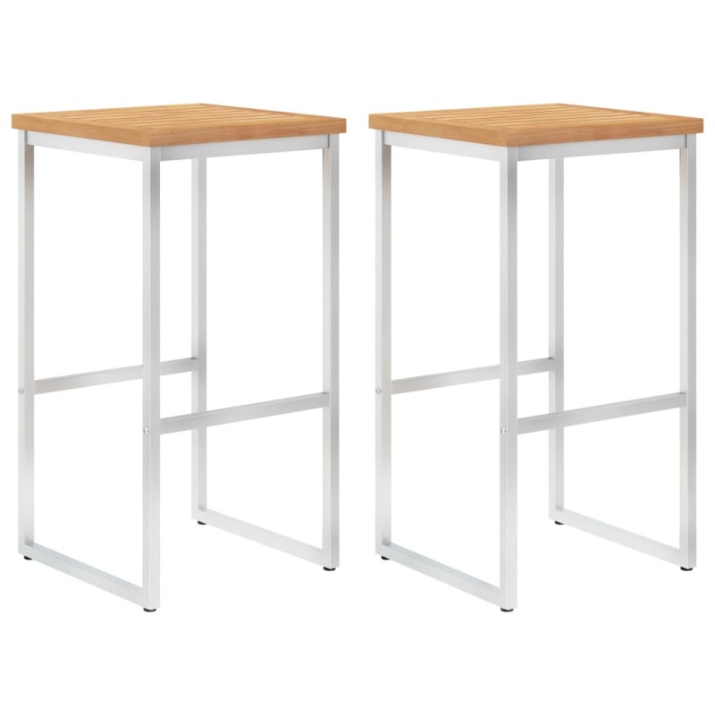 vidaXL Taburetes de bar 2 uds madera maciza de teca y acero inoxidable vidaXL Taburetes de bar 2 uds madera maciza de teca y acero inoxidable