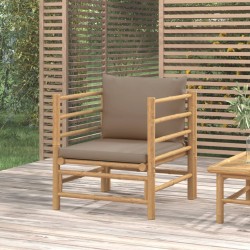 vidaXL Sofá de jardín bambú con cojines gris taupe