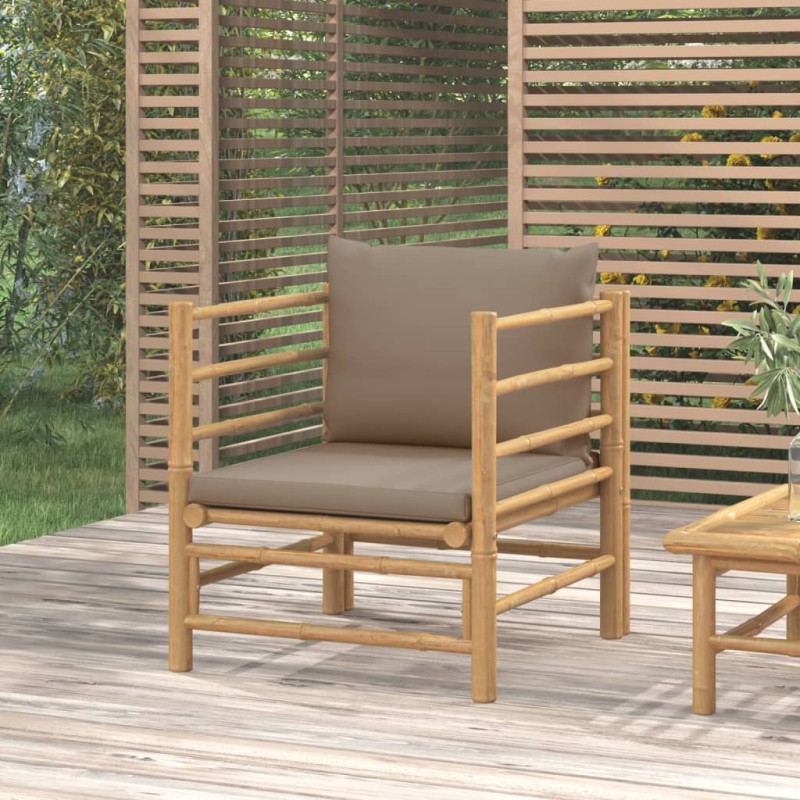 vidaXL Sofá de jardín bambú con cojines gris taupe vidaXL Sofá de jardín bambú con cojines gris taupe