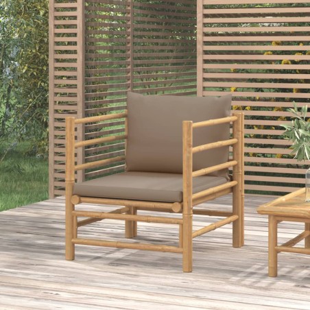 vidaXL Sofá de jardín bambú con cojines gris taupe