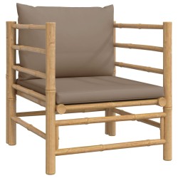 vidaXL Sofá de jardín bambú con cojines gris taupe