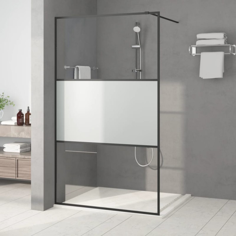 vidaXL Mampara de ducha vidrio ESG semiesmerilado negro 115x195 cm vidaXL Mampara de ducha vidrio ESG semiesmerilado negro 115x195 cm