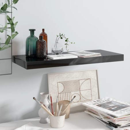 vidaXL Estante flotante de pared MDF negro brillante 60x23,5x3,8 cm