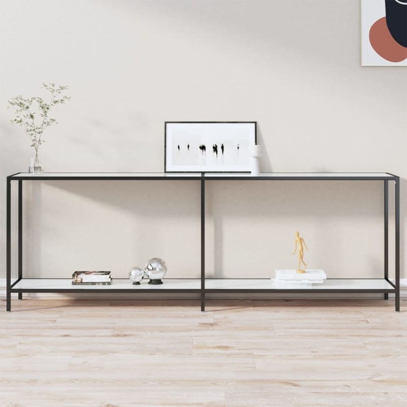 vidaXL Mesa consola vidrio templado blanco 220x35x75,5 cm vidaXL Mesa consola vidrio templado blanco 220x35x75,5 cm