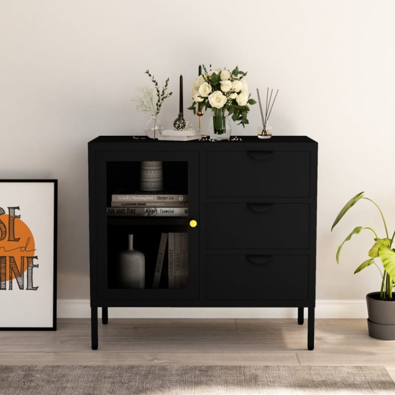 vidaXL Aparador de acero y vidrio templado negro 75x35x70 cm vidaXL Aparador de acero y vidrio templado negro 75x35x70 cm