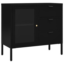 vidaXL Aparador de acero y vidrio templado negro 75x35x70 cm