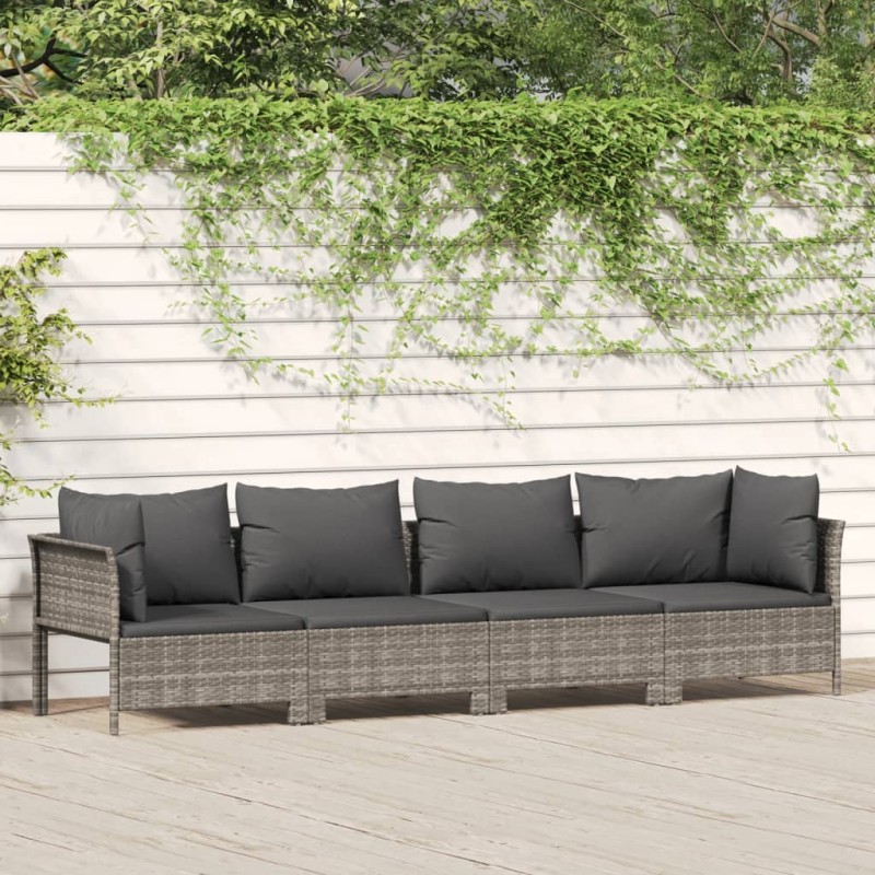 vidaXL Set de muebles de jardín 4 pzas y cojines ratán sintético gris vidaXL Set de muebles de jardín 4 pzas y cojines ratán sintético gris