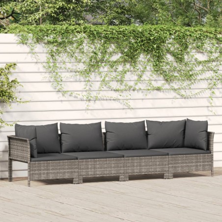 vidaXL Set de muebles de jardín 4 pzas y cojines ratán sintético gris