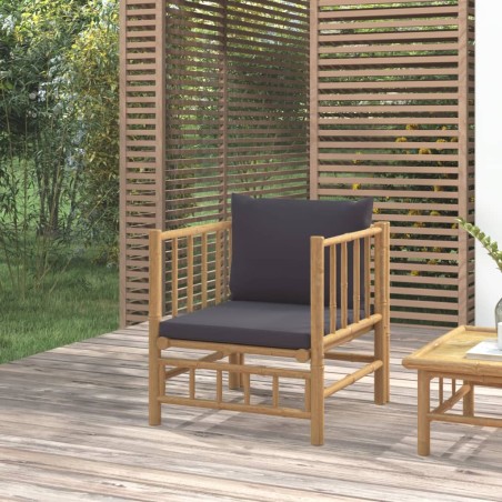 vidaXL Sofá de jardín bambú con cojines gris oscuro