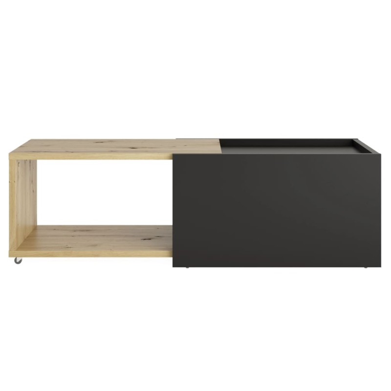 FMD Mesa de centro extensible color roble artesanal y negro FMD Mesa de centro extensible color roble artesanal y negro