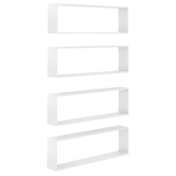 vidaXL Estante cubo pared 4uds contrachapado blanco brillo 100x15x30cm